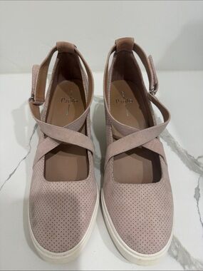 Paolo Pink Suede Wedge Sneakers Crisscross Strap Hidden Heel Size 9.5